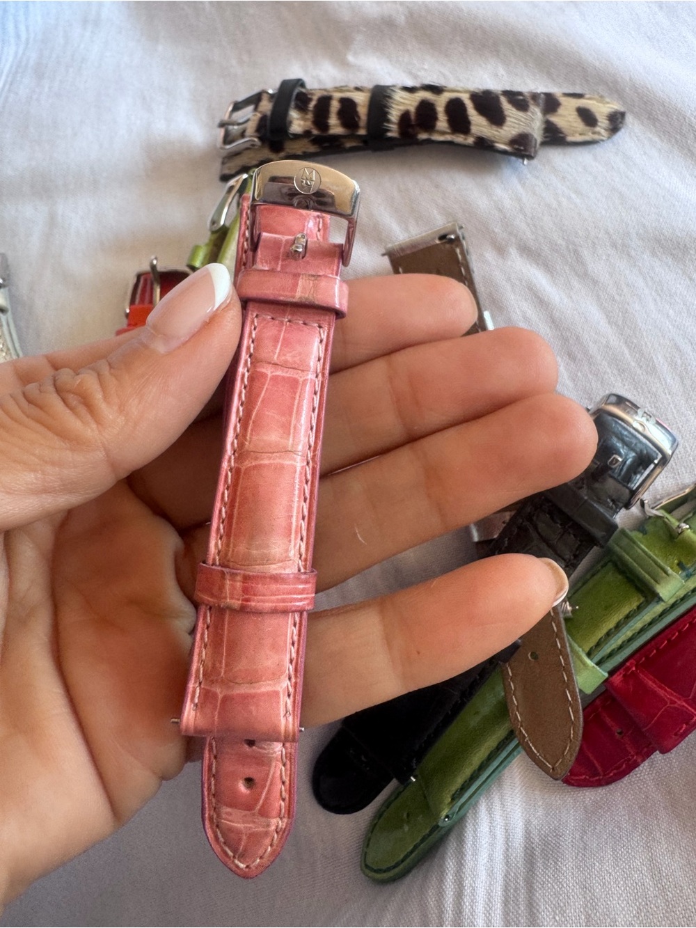 Michele Pink Croc-Embossed Leather Watch Strap